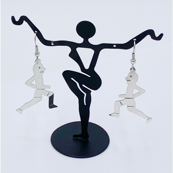 Running Man Silver Tone Metal Dangle Earrings - Picture 7 of 7